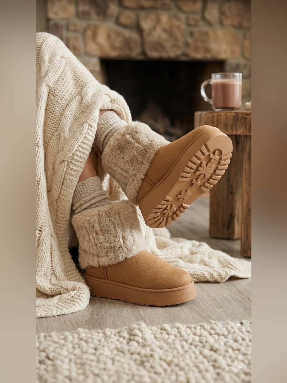 SIZE 39 (US 8-8.5) Women’s Cozy Tan Platform Fur Boots NEW